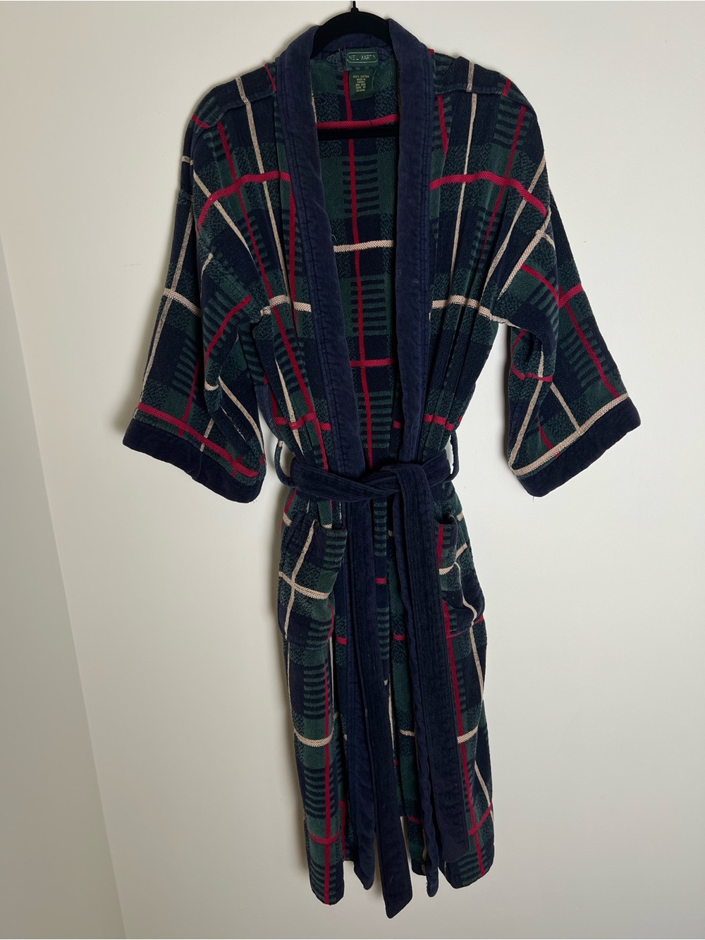 Vintage 90s Neil Martin Plaid Robe in Navy, Green & Red